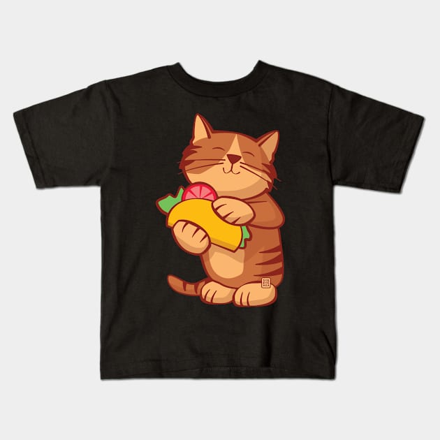 Cat with Taco Kids T-Shirt by Sue Cervenka